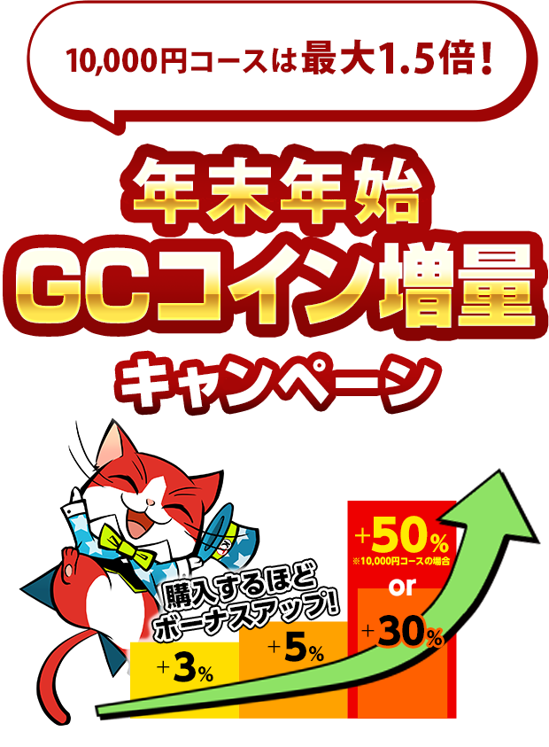 10,000円コースは最大1.5倍！年末年始GCコイン増量キャンペーン