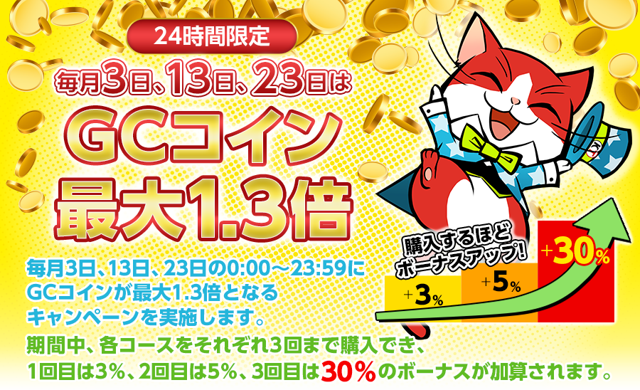 GCコイン最大1.3倍